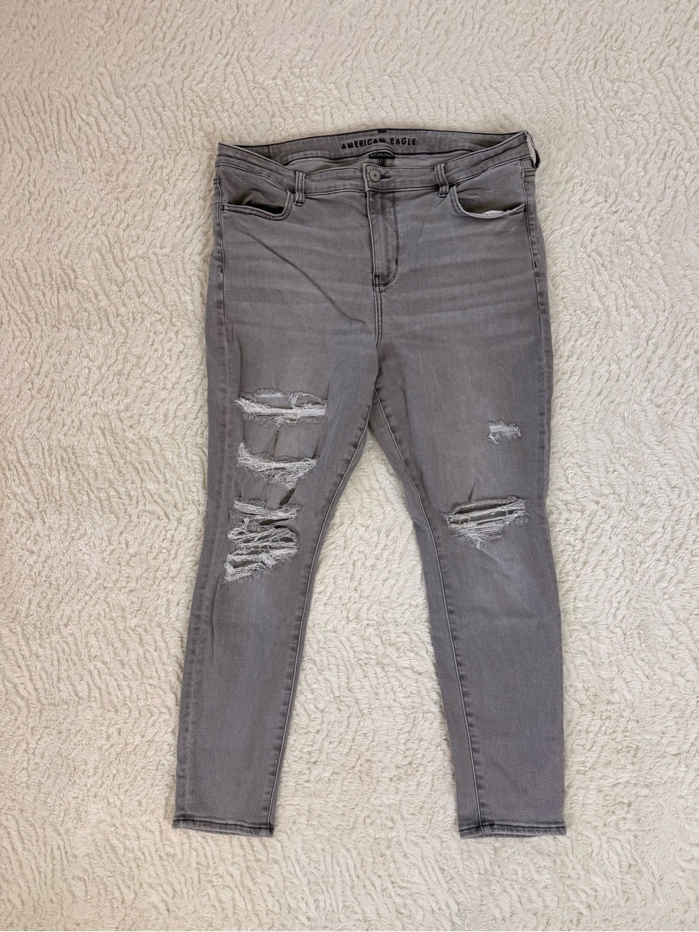 American Eagle Outfitters Gray Ripped Next Level Stretch Skinny Jeans
